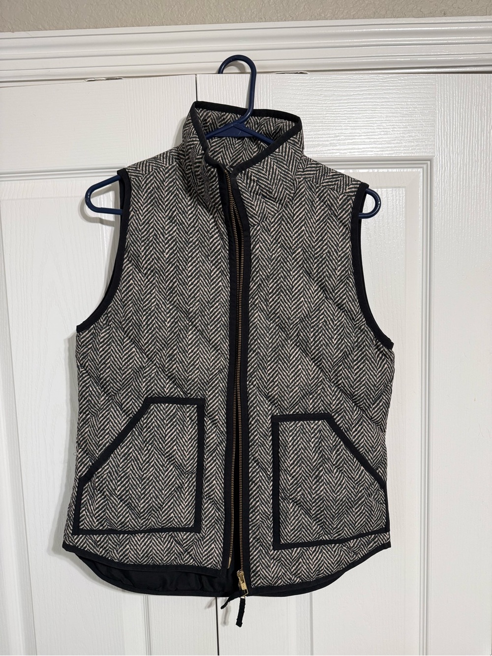 J. Crew Black & White Herringbone Quilted Vest